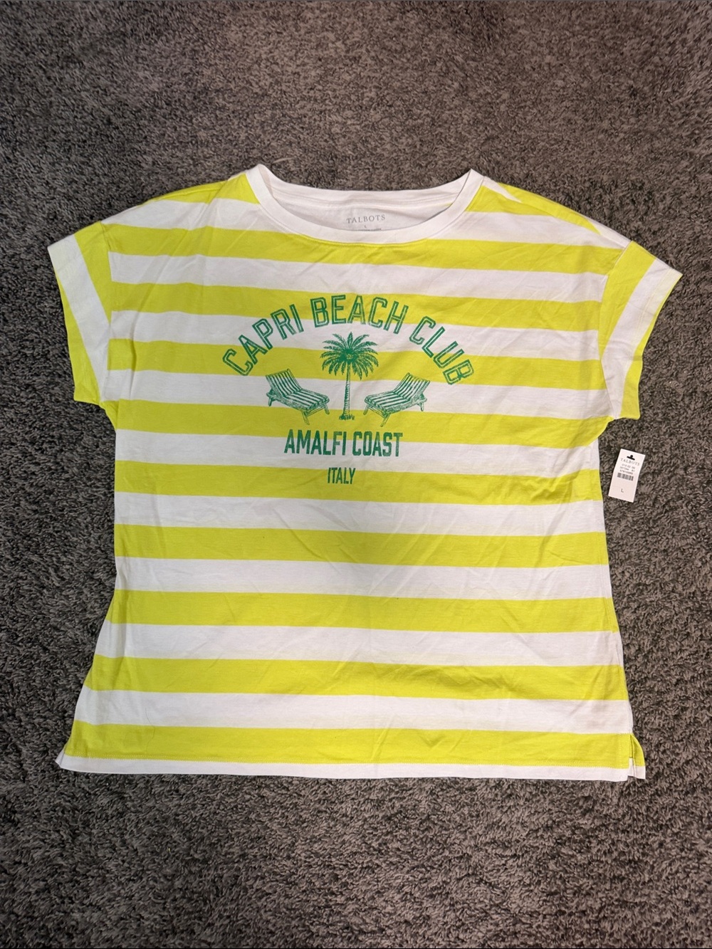 Talbots Lime & White Striped Beach Club Graphic Tee